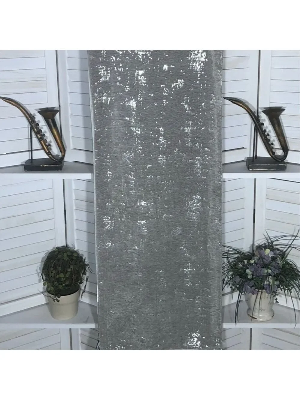 Glitz thick velvet Table Runner shiny Silver Gray Tassel Accents high quality